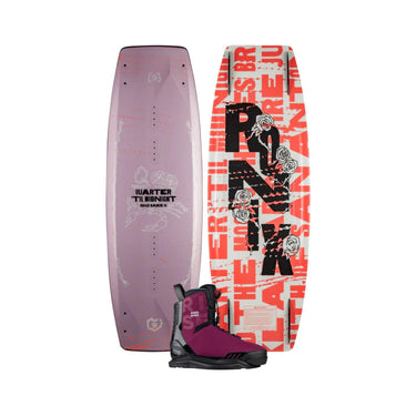 Side-by-side top and bottom view of the 2026 Ronix Quarter 'til Midnight wakeboard with the Rise closed-toe boot featured in the bottom center.