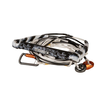 Angled studio product view of the 2026 Ronix Recon spinner wakesurf rope and handle with Bimini Quick Connect neatly coiled.
