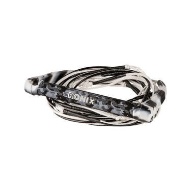 Angled studio product view of the snow camo 2026 Ronix Recon wakesurf rope and handle neatly coiled.