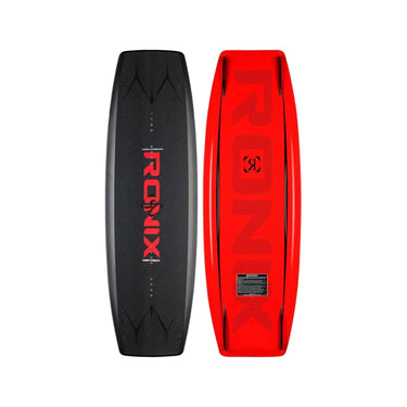 Top and bottom view of the 2026 Ronix District Modello Core Wakeboard in Red and Black.