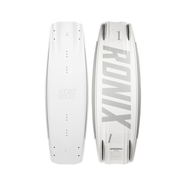 Top and bottom view of the new 2027 Ronix One Blackout Technology Wakeboard in a clean white colorway.