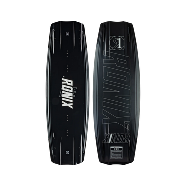 Top and bottom view of the 2027 Ronix One Legacy Core Wakeboard in Stealth Black and White.