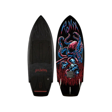 Top and bottom view of the 2026 Ronix Sea Captain Tuff Tech Wakesurf Board in Matte Black and Red.