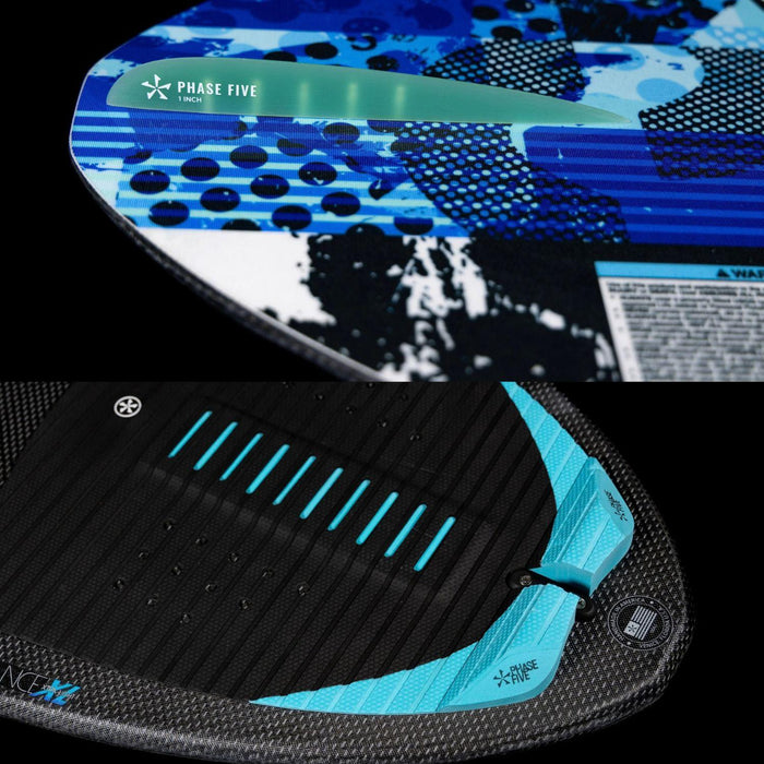 Close-up of the tail section on the Key Jett Shreds showing the 1-inch skim fin and premium traction pads.