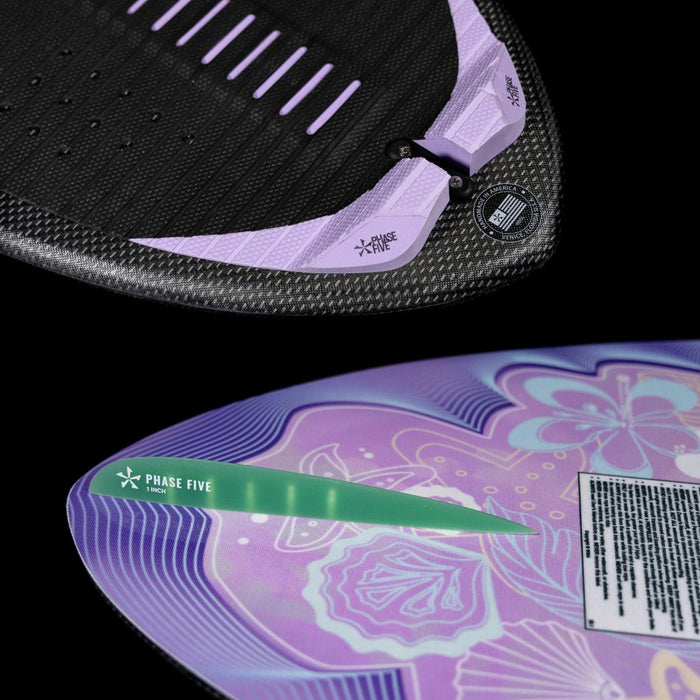 Close-up of the diamond tail section showing the single skim fin and premium rear traction pad on the Phase 5 Mindset.