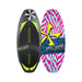 Top and bottom view of the 2026 Phase 5 Party Crasher Wakesurf Board in vibrant colors and Carbon graphics.