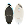 Top and bottom view of the 2026 Phase 5 Shrimp Kid's Wakesurf Board in unique, hand-painted white, gray and blue graphics.
