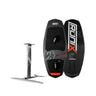 Side-by-side top and bottom view of the Ronix 727 wakefoil board next to the complete adjustable Shift mast foil assembly.