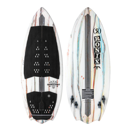 Top and bottom view of the 2026 Ronix Atlantik Flyweight Pro in Neon Blue, White and Black.