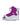 Outside lateral view of the 2026 Ronix August girl's boot highlighting the open-toe design and vibrant purple and white graphics.