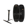 Side-by-side view of the top and bottom carbon weave of the Blackbird foilboard next to the 29 inch Velo High Aspect wakefoil setup.