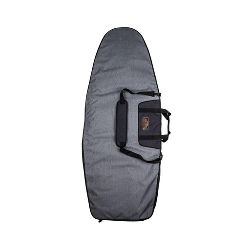 Front standing view of the 2026 Ronix Dempsey extra padded wakesurf board travel bag in Black and Silver.