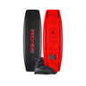 Side-by-side top and bottom view of the 2026 Ronix District wakeboard with the Anthem BOA open-toe wakeboard boot featured in the bottom center.