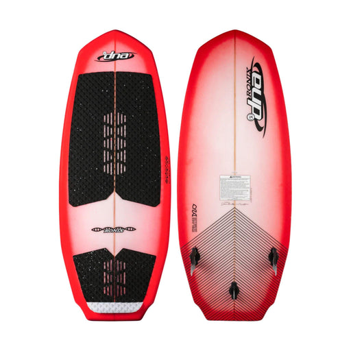 Split view of the 2026 Ronix DNA Flyweight Pro showing the Racing Red deck and carbon fiber bottom.