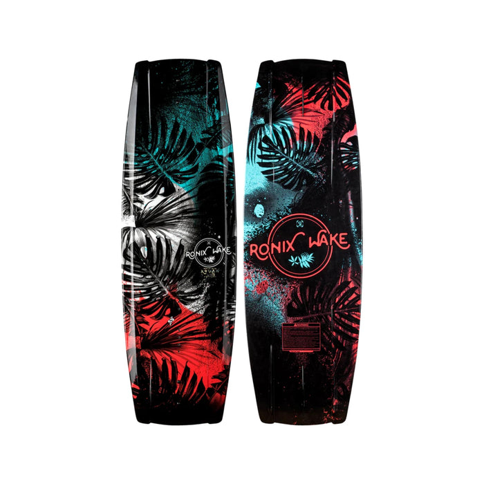 Top and bottom view of the 2026 Ronix Girl's Krush 125cm Wakeboard in Pink, Black and Sage Green.