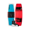 Side-by-side view of the 2026 Ronix Kid's District 129cm wakeboard with the Ronix District wakeboard boot featured in the bottom center.