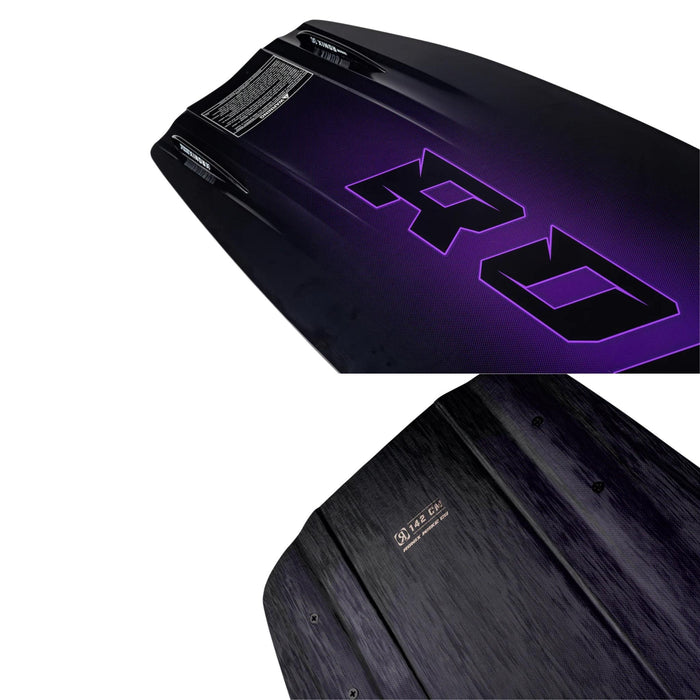 Detailed view of the 2026 Ronix One Blackout nose featuring advanced speed channels for faster takeoffs.