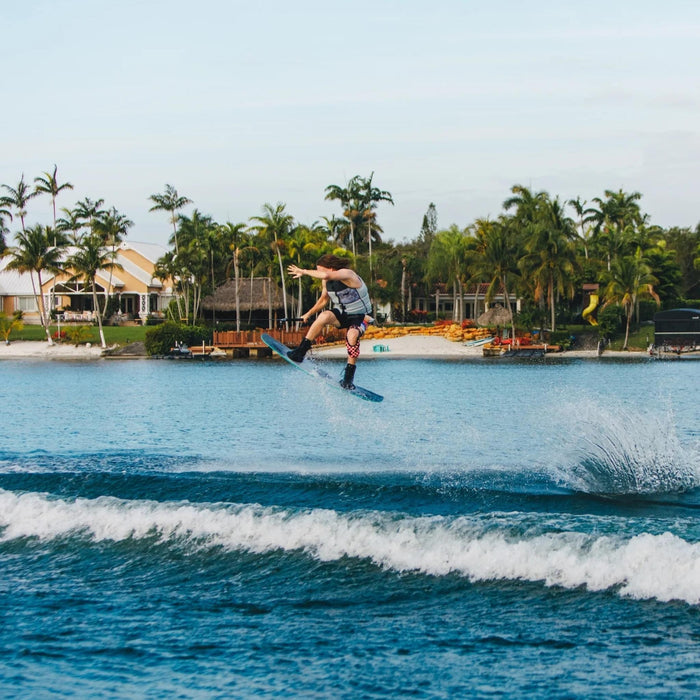 Parks Bonifay executing a powerful toeside wake-to-wake jump on the 2026 Ronix Parks signature model.