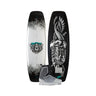 Side-by-side view of the 2026 Ronix Parks wakeboard with the One Silver Reflective closed-toe wakeboard boot featured in the bottom center.