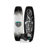 Side-by-side view of the 2026 Ronix Parks wakeboard with the Ronix District wakeboard boot featured in the bottom center.