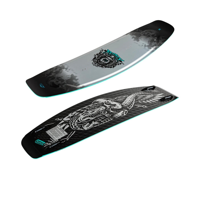 Horizontal view of the 2026 Ronix Parks showing the continuous rocker line and tee box technology.