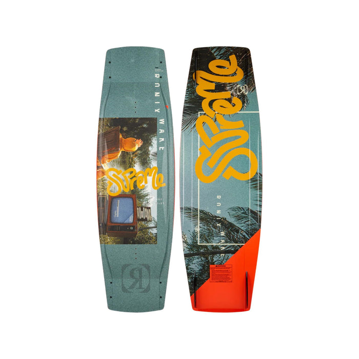 Top and bottom view of the 2026 Ronix Supreme Air Core 3 Wakeboard with unique graphics.