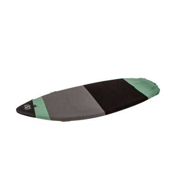 Top view of a high-performance pointy-nose wakesurfer tucked inside the Ronix Surf Sock.