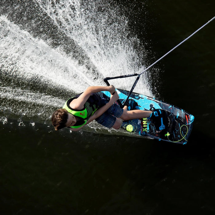 Young boy cruising comfortably on the 2026 Ronix Vision, showcasing its stable and forgiving ride.