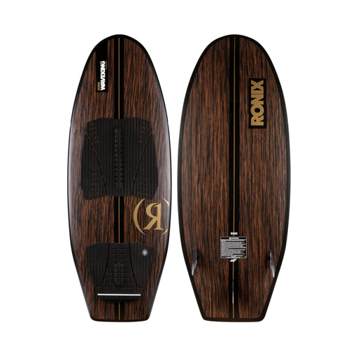 Top and bottom view of the 2026 Ronix Wave King XL Skimmer in Koal Classic wood grain and black.