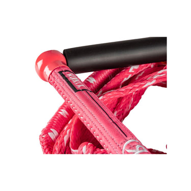 Close-up profile view of the 11-inch Ronix Women's wakesurf handle highlighting the extra-tacky hide grip and slim diameter.