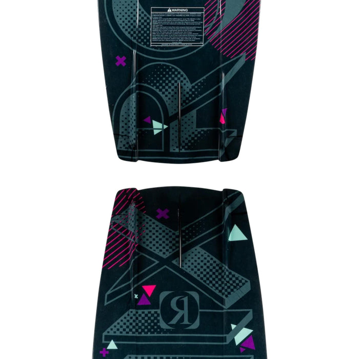 Detailed view of the 2026 Ronix Women's Krush bottom featuring a large center fin and molded-in side fins for extra stability.
