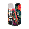 Side-by-side top and bottom view of the 2026 Ronix Rise wakeboard with the matching Rise closed-toe boot featured in the bottom center.