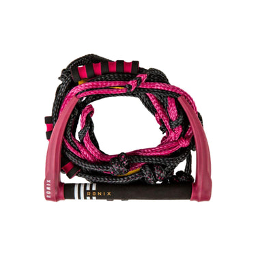Straight-on product shot of the 2026 Ronix Women's Silicone Stretch wakesurf rope and handle combo coiled flat.