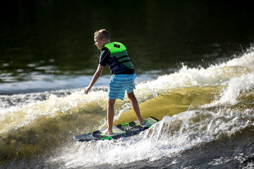 2024 Ronix Kid's Super Sonic Space Odyssey Powertail Wakesurf Board - Wakesports Unlimited | Action Shot