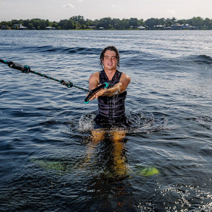 Pro Wakesurfer using the Phase 5 Pro Surf Tow Rope for a deep water start.