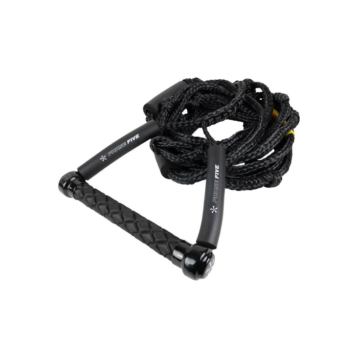 Black Phase 5 Standard Wakesurf Rope featuring a durable EVA foam grip handle.