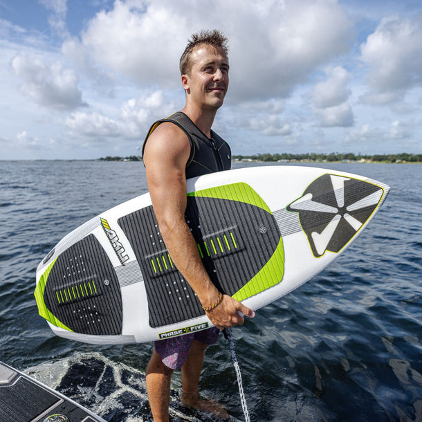 2026 Phase 5 AKU wakesurf board product video featuring twin-fin performance, swallow tail tech, and surf-style action.
