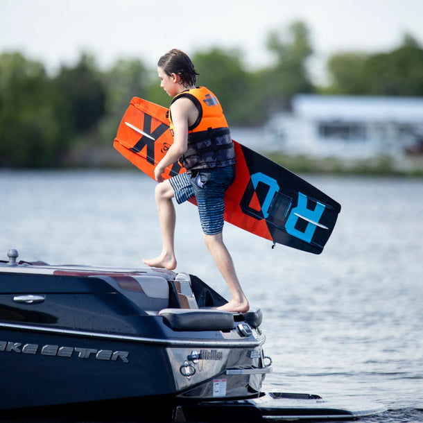 2026 Ronix Kid's Vault Wakeboard product video detailing the beginner asymmetrical grom engineering and 3-stage rocker profile.