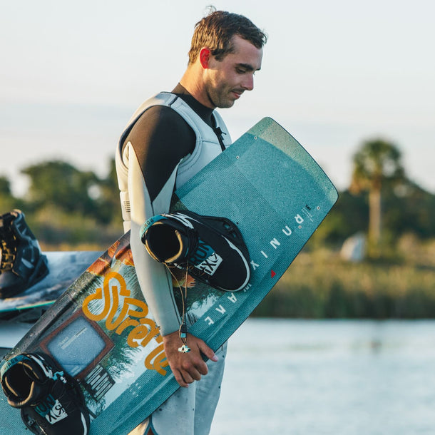 Jake Pelot's pro model, the 2026 Ronix Supreme Wakeboard, product video detailing the Air Core 3 construction and the unique hybrid rocker profile.