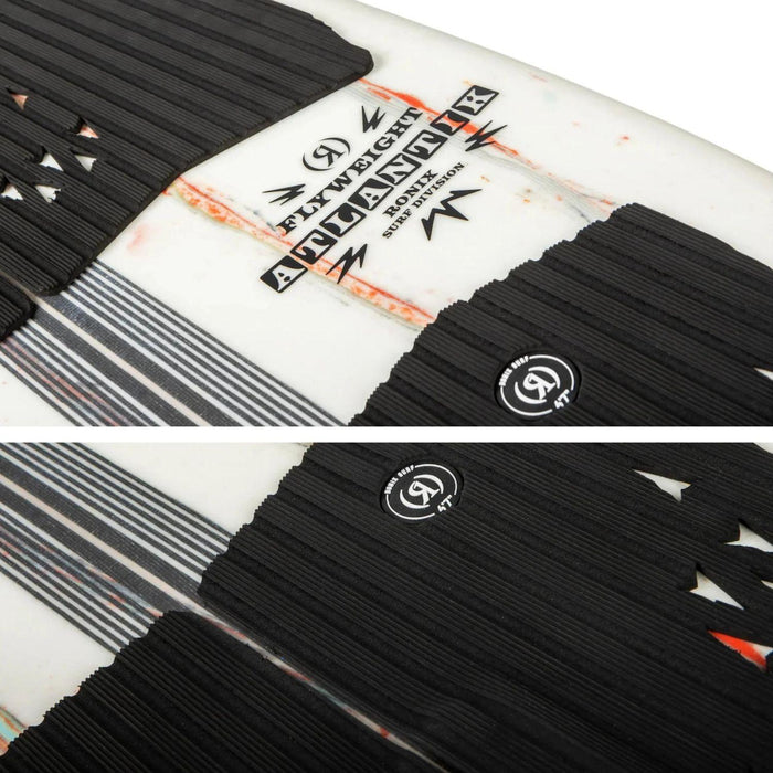 Detailed views of the front and rear wax-textured EVA traction pads on the 2026 Ronix Atlantik board.