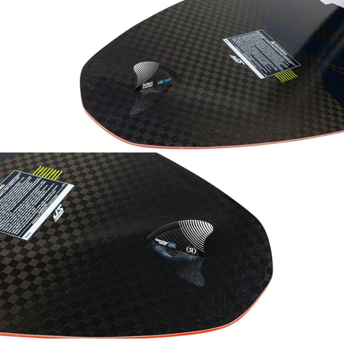 Multi-angle view of the single floating carbon fin and tool-less Button system on the Carbon Air Core 4.