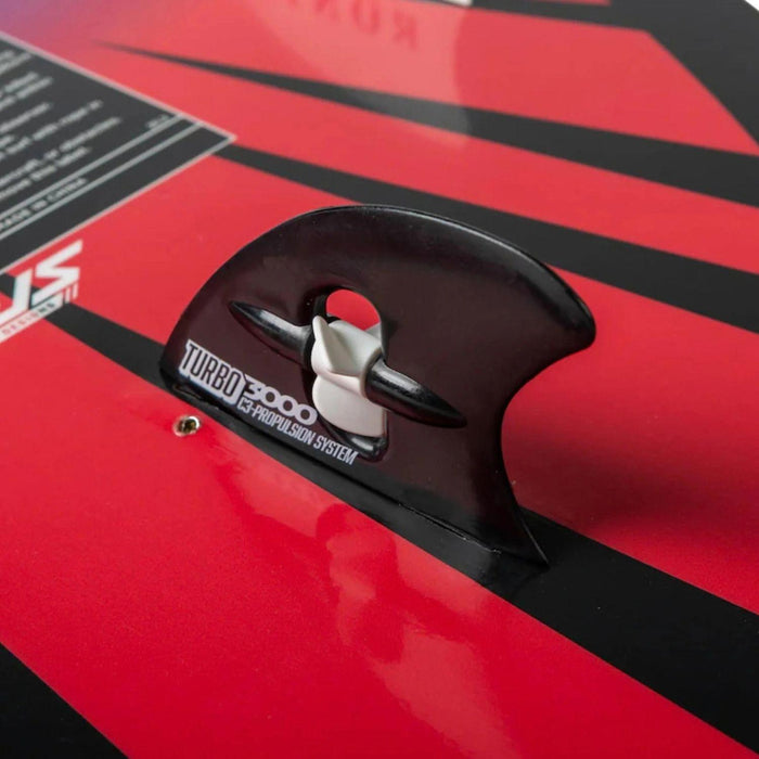 Close-up of the single fin with the fun bubble-making propeller on the Ronix Sonic Skimmer.