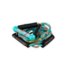Studio product shot of the mint Ronix Kid's wakesurf rope and handle neatly coiled up.