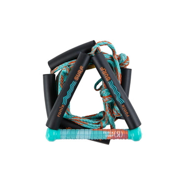 Straight-on close-up shot of the Ronix Kid's wakesurf handle and high-visibility rope section.
