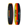 Top and bottom view of the 2027 Ronix Parks Modello Core Wakeboard in 80's style colorway - black, red, orange, yellow. 