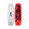 Top and bottom view of the 2026 Ronix RXT Blackout Technology Wakeboard in White and Orange with RXT Logo in Blue. 