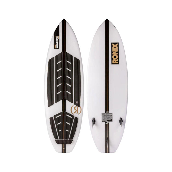 Top and bottom view of the 2026 Ronix Wave King XL Flyweight wakesurf board in Sage and Black.