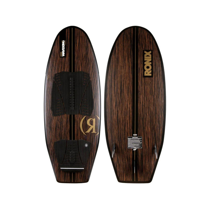 Top and bottom view of the 2026 Ronix Wave King XL Skimmer in Koal Classic wood grain and black.