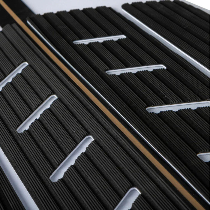 Close-up of the plush charcoal grey EVA traction pads on the 2026 Ronix Wave King XL Flyweight board.