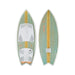 Top and bottom view of the 2026 Ronix Women's Koal Classic Fish Wakesurf Board in Teal and Wood Grain.